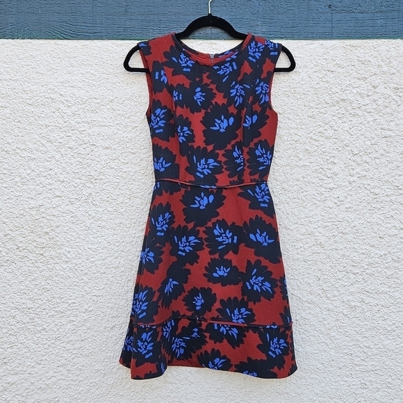 J. Crew Firework Floral mini fit and flare dress with pockets red blue gray 00 - Picture 1 of 7